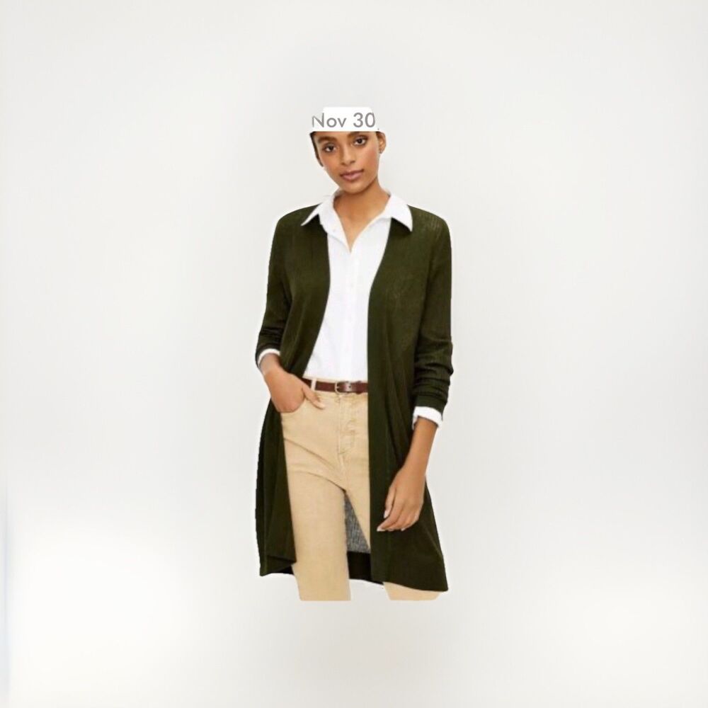 LOFT Women's  Olive Green Open Front Longline Cardigan Size S NWT